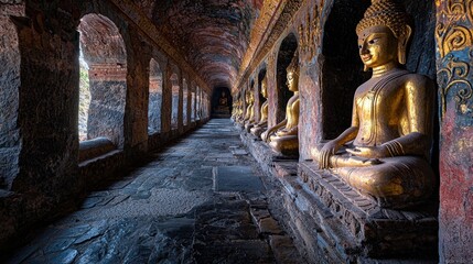Dambulla Cave Temple Sunrise Golden Statues Murals