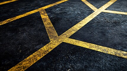 Bold Yellow Lines Intersecting on Dark Surface Creating Visual Impact