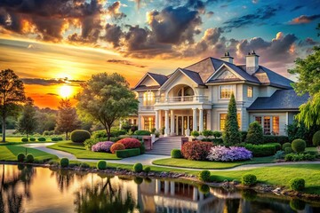 Obraz premium Luxury Home Bathed in Soft Morning Light