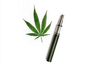 A green vape pen beside a cannabis leaf, symbolizing modern smoking trends and the rise of herbal alternatives.