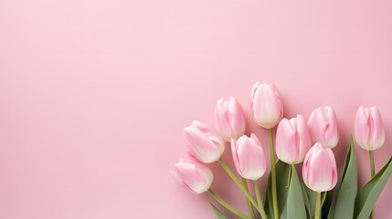 Beautiful Arrangement of Pink Tulips on a Soft Pink Background: A Perfect Spring Floral Display for Nature Lovers and Decor Enthusiasts.