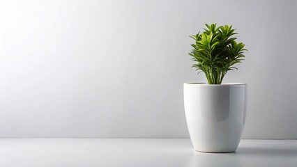 Modern White Ceramic Flower Pot Isolated on White Background with Copy Space