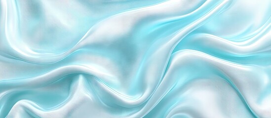 Obraz premium Smooth light blue silk satin fabric draping elegantly creates a luxurious backdrop with soft folds and shine ideal for stylish designs and visuals.