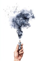 A hand holding a vape device, releasing a dramatic cloud of smoke, capturing the essence of modern lifestyle and vaping culture.