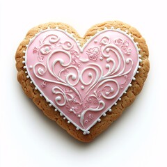 Obraz premium Pink Heart Shaped Cookie With Delicate Icing Design