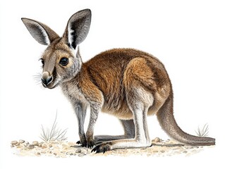 Fototapeta premium A detailed illustration of a kangaroo standing on sandy ground, capturing the essence of Australian wildlife.