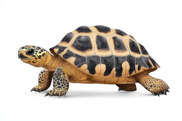 Obraz premium A detailed illustration of a tortoise showcasing its unique shell patterns and natural colors against a white background.