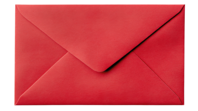 Red envelope closed on transparent background representing valentine's day gift or important message