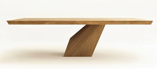Minimalist dining table with natural wood finish positioned centrally against a soft beige background highlighting refined lines and elegant simplicity