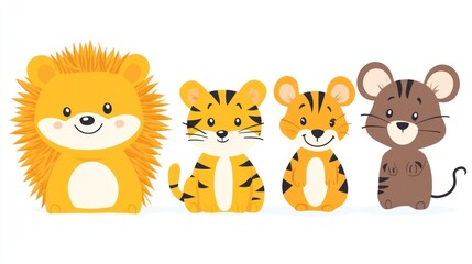 Obraz premium Cute lion, tiger, mouse cartoon animals