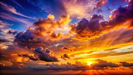 Fototapeta premium Stunning Sunset Canvas with Vibrant Colors over Billowy Cloudscape