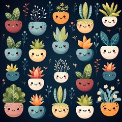 Naklejka premium Aesthetic Cute Plant Pattern in a Modern Vector Illustration Style