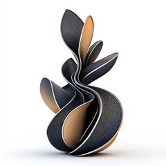 A modern abstract sculpture featuring flowing curves and a sleek design in dark and light colors, perfect for artistic decor.