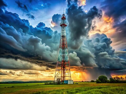 Telecommunications Tower Amidst Rolling Storm Clouds