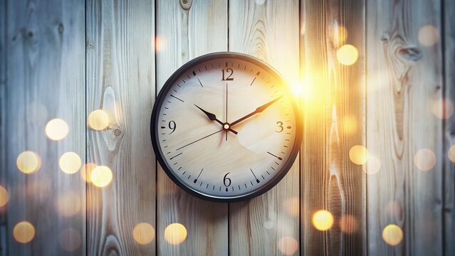 Time Management Clock Concept: Wall Clock Showing 14:00 on White Wooden Surface