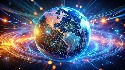 Fototapeta premium Vibrant Digital Orb Spinning in Abstract Cyberspace