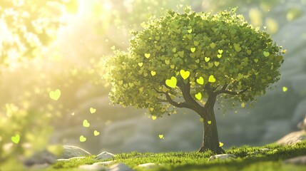 Vibrant Green Tree with Heart Shaped Leaves in Soft Light