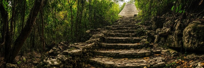 Ancient Stone Steps Ascending Through Lush Rainforest