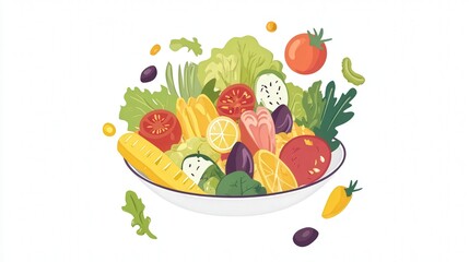 healthy mixed salad with fresh veggies on white backdrop