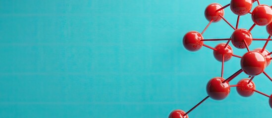 Red molecular structure on the right against a light blue textured background showcasing scientific connections and creativity in research.