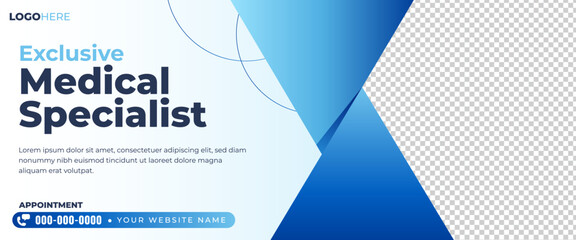 Modern blue horizontal banner template with place for the photo