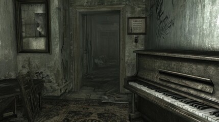 Obraz premium Desolate Piano in an Abandoned Room