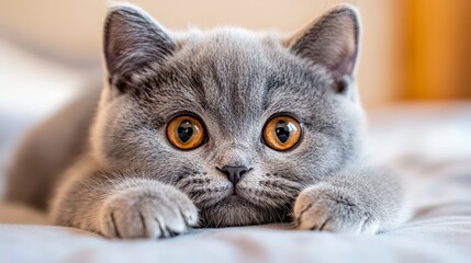 Adorable Gray Kitten with Bright Orange Eyes Looking Curious
