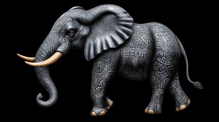 Fototapeta premium Black and White Artistic Elephant with Intricate Patterns Design