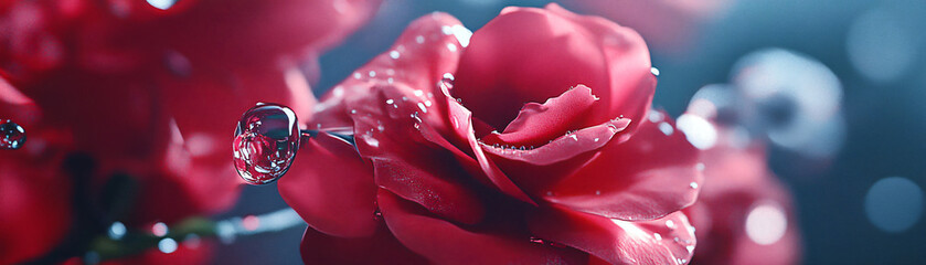 A vibrant close-up of a red rose with droplets of water on its petals, symbolizing beauty.