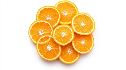 Fototapeta premium Freshly Sliced Orange Circles Arrangement on White Background