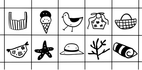 Coastal Bliss: A Minimalist Beach Illustration Set