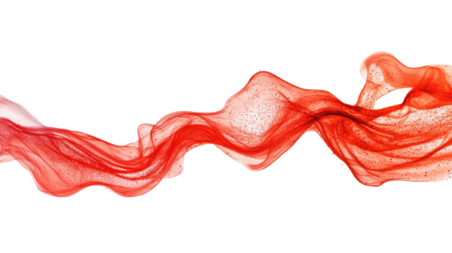 Red particles flowing on transparent background, digital art