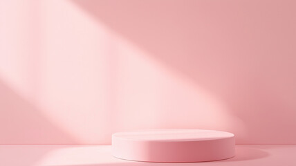 3D minimalistic pink podium for display products background. Generative Ai.	
