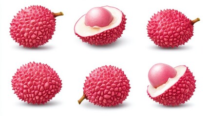 Fresh Lychee Fruit Collection on White Background