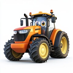 Obraz premium Cartoon-style tractor with exaggerated features and a smiling face, centered on a clean white background