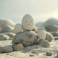 Colorful Pebble Family on Beach