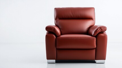 Fototapeta premium Stylish red leather armchair on a minimalist white background, perfect for modern interior design
