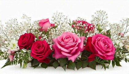 Panoramic view- bouquet of roses, spring blossom. Horizontal border-