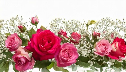 Fototapeta premium Panoramic view- bouquet of roses, spring blossom. Horizontal border-