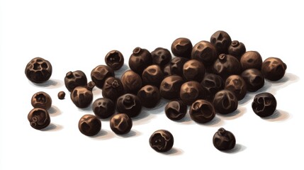 Digital Painting of Black Peppercorns A Detailed Still Life Composition, Spice Illustration, Food Photography Black pepper, Peppercorns