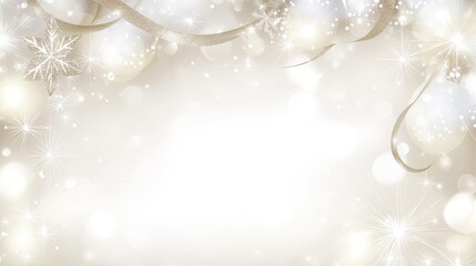 Elegant Gold and White Festive Background Sparkling Stars, Glittering Ribbons, Bokeh Lights, Winter Wonderland Theme, Christmas Card Design Christmas, Holiday