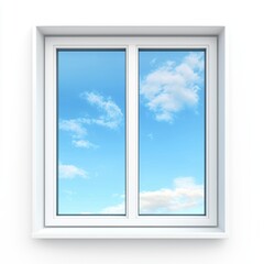 clean, white-framed window with blue sky reflections, isolated on a clean white background