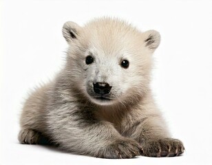 Obraz premium Generated image Polar bear cub, Ursus maritimus, 3 months old, walking against white