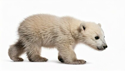 Fototapeta premium Generated image Polar bear cub, Ursus maritimus, 3 months old, walking against white
