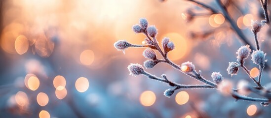 Frosty buds sunrise bokeh nature winter