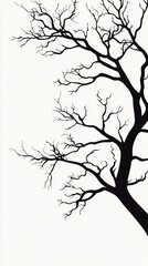 Fototapeta premium A striking silhouette of a leafless tree branch on a white background, perfect for minimalist and nature-themed designs.