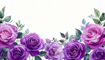  Purple rose flower watercolor border for wedding, birthday, card,