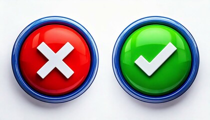 Realistic right and wrong 3D Button. A set of glossy round icons with