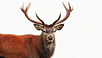 Red deer stag in front of a white background, remasterized
