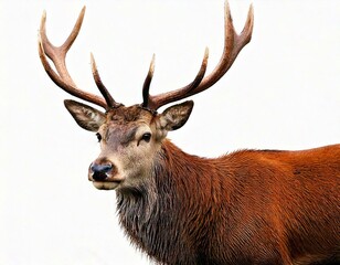 Naklejka premium Red deer stag in front of a white background, remasterized